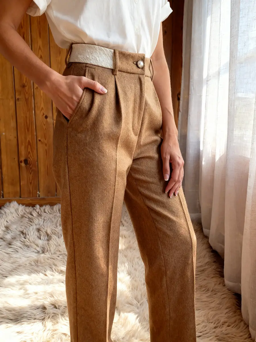 Frosted pink glass perfume atomizer with a gold pump on a wooden tray alongside a soft clothes brush in a closet.