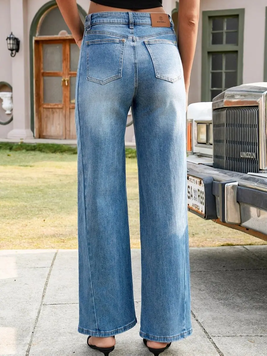 cicy bell high waisted wide leg jeans back view office style