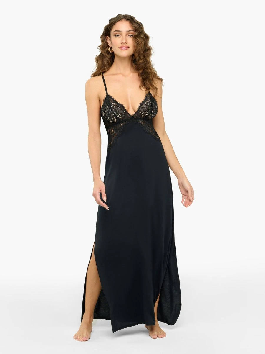 Product catalog photograph of the Cosabella Pret-a-Porter Maxi Italian Nightie in classic black.