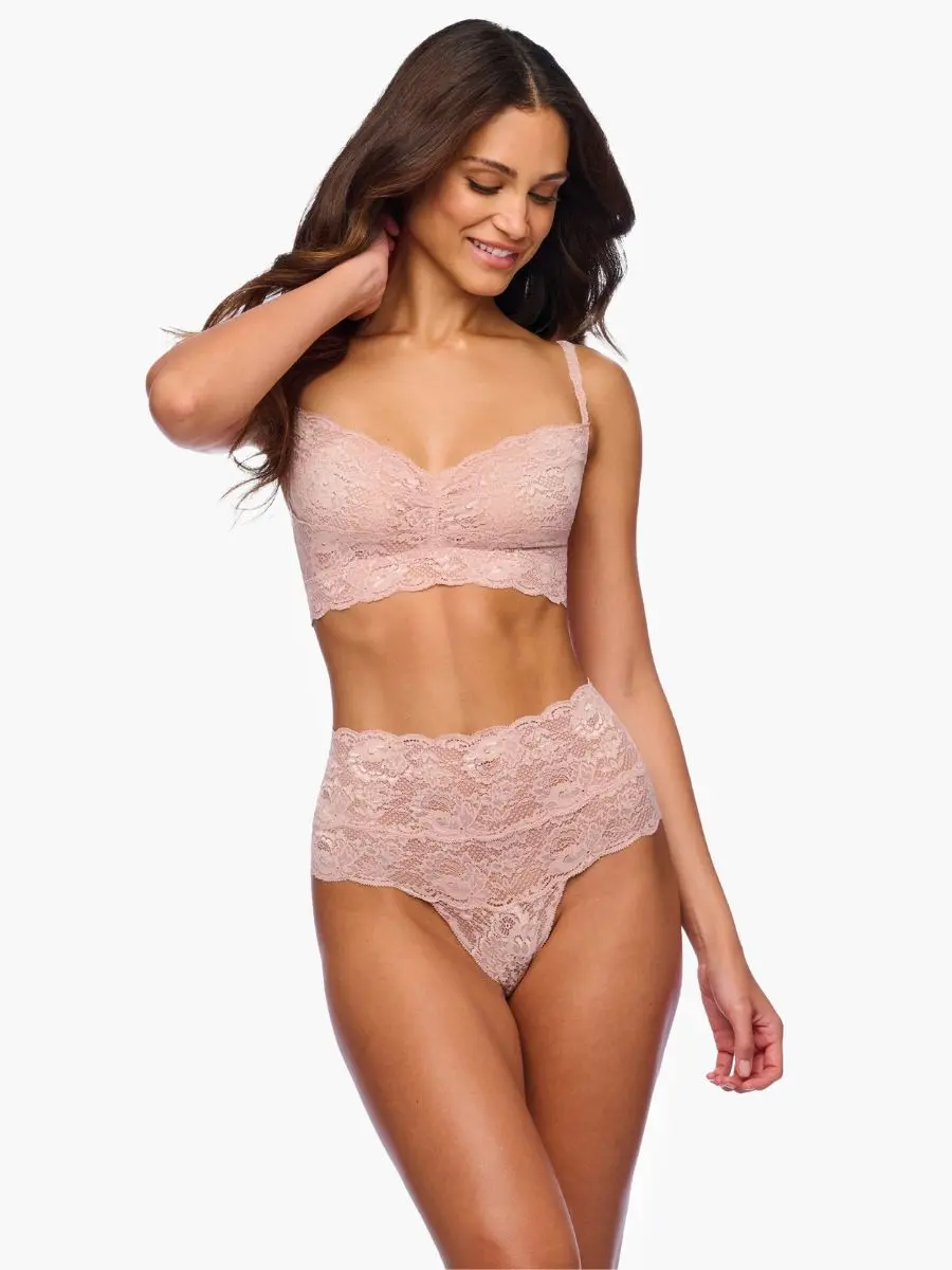 Product catalog photograph of the wireless Cosabella Never Say Never Sweetie Bralette in the neutral shade Mandorla.
